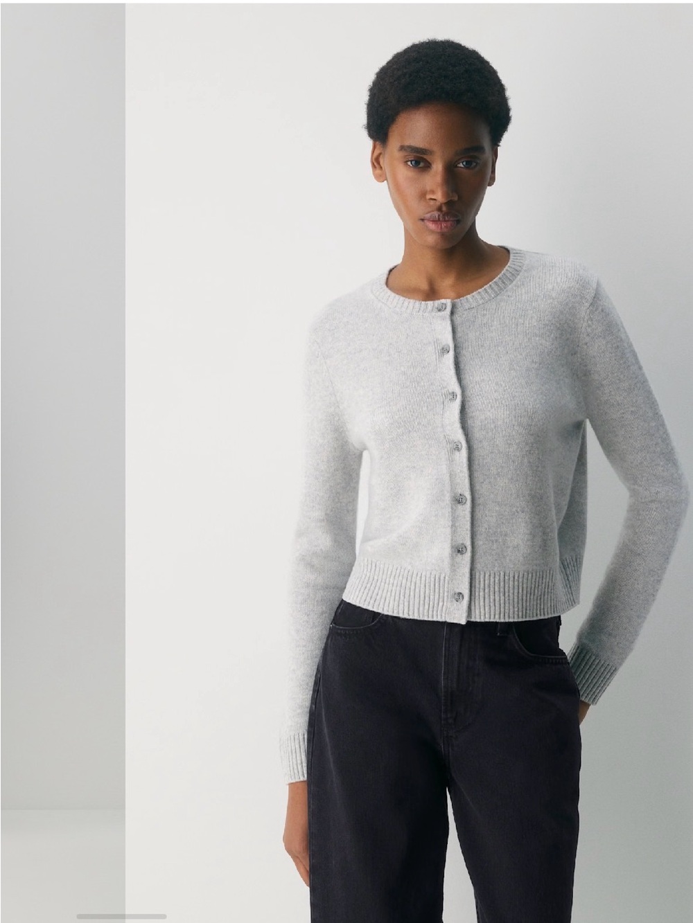 ARITZIA Classic cashemere Crewneck Button-Front Women's Cardigan - Light Gray
